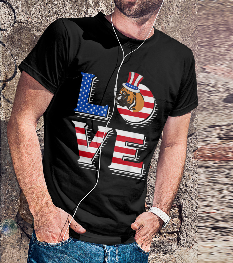 Boxer Love American Flag Patriotic Fourth Of July T-Shirt
