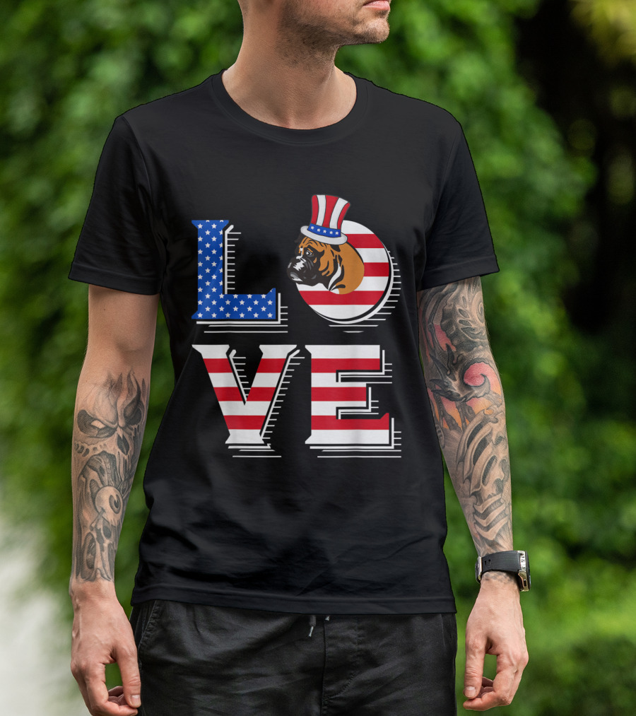 Boxer Love American Flag Patriotic Fourth Of July T-Shirt