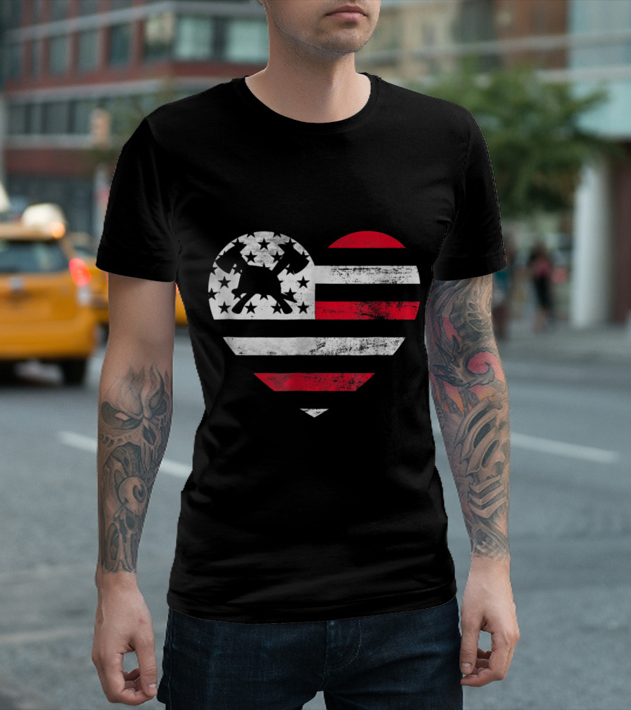 I Love My Firefighter Girlfriend Heart American Flag Axe Stars Stripes T-Shirt