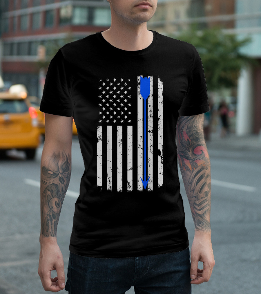 Archery Arrow Distressed American Flag Blue Line BAC T-Shirt