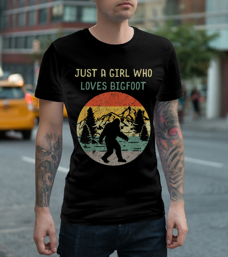 Just a Girl Who Loves Bigfoot Retro Mountain T-Shirt