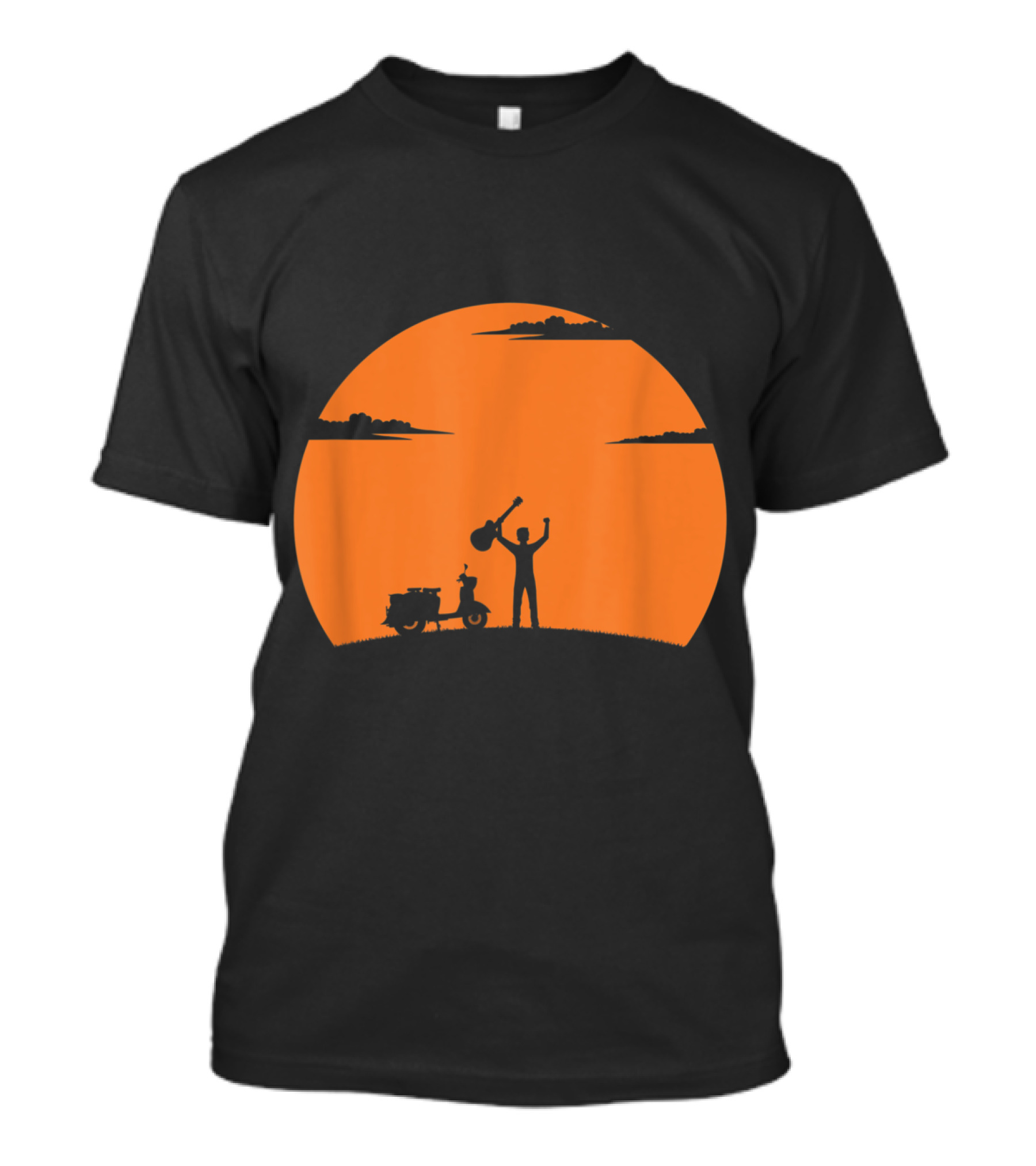 Guitarist Sunset With Guitar Silhouette And Motorcycle T-Shirt