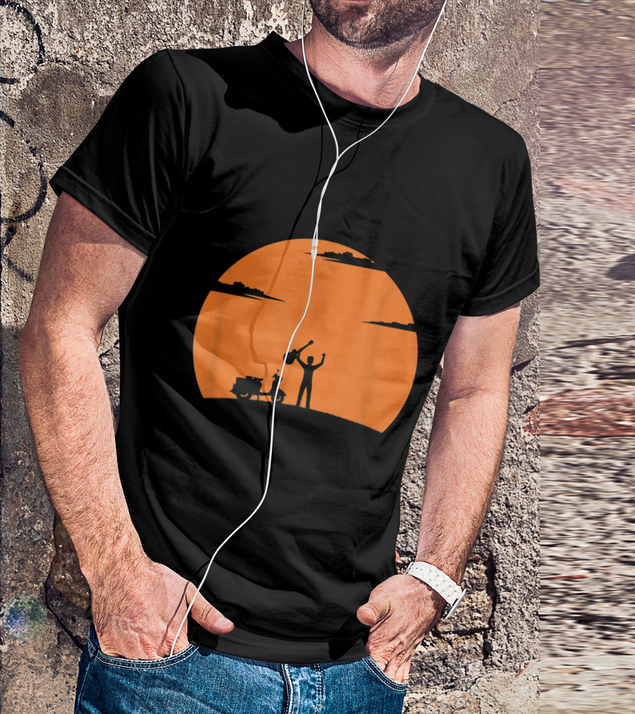 Guitarist Sunset With Guitar Silhouette And Motorcycle T-Shirt