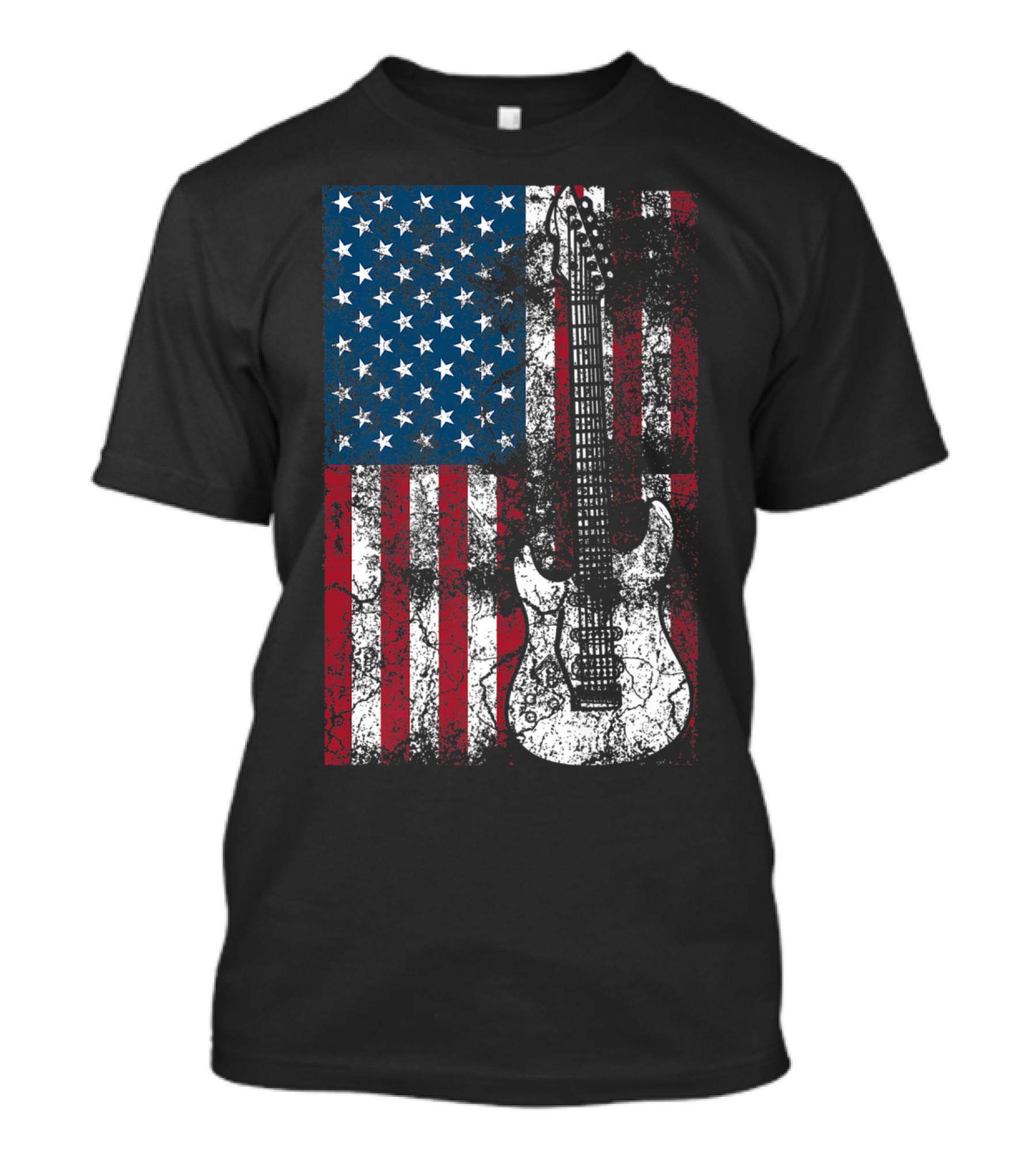 USA Flag Guitar Patriotic Distressed American Flag Guitar T-Shirt
