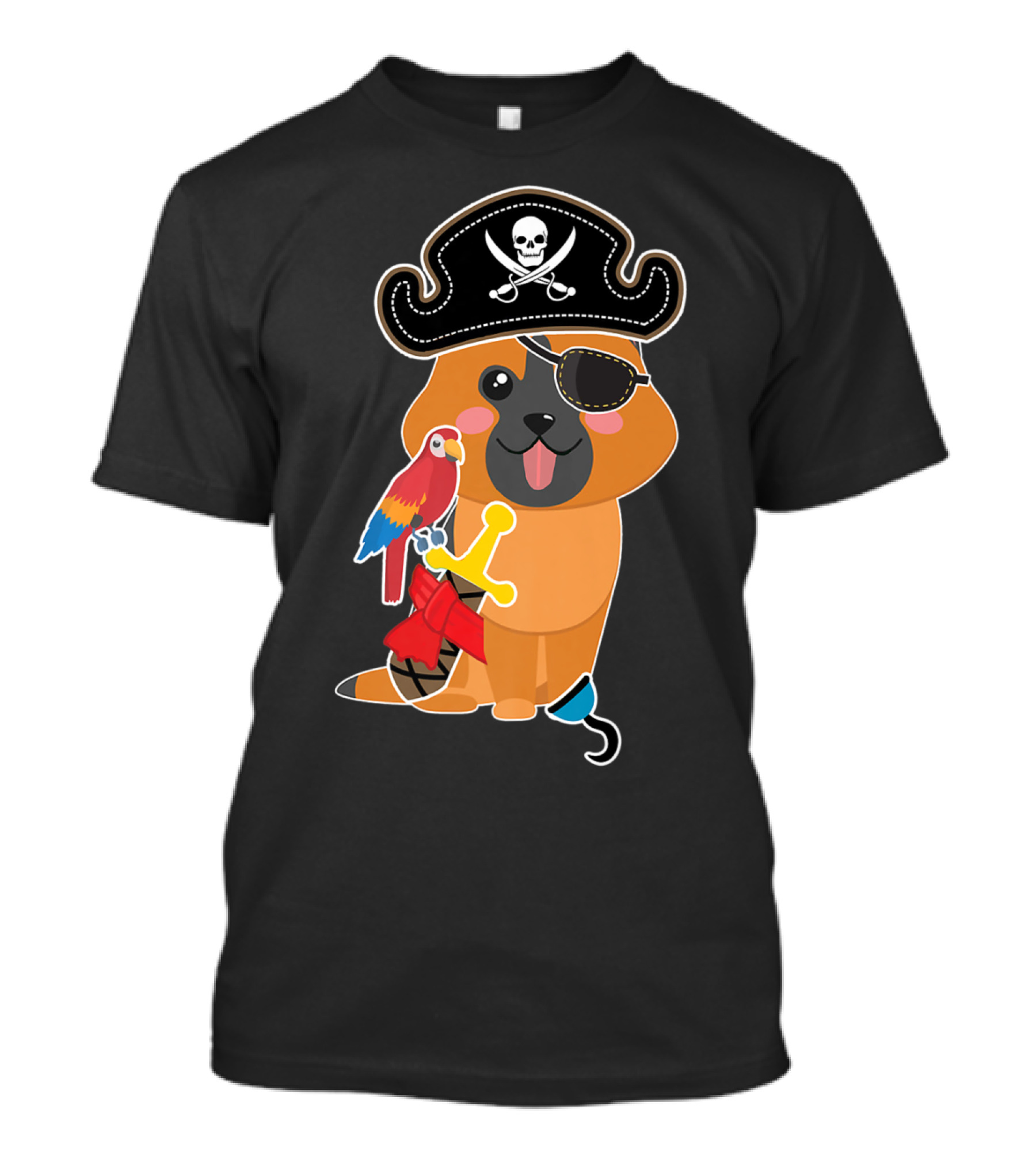 Boy Kids Toddler German Shepherd Pirate Dog With Parrot And Eyepatch T-Shirt