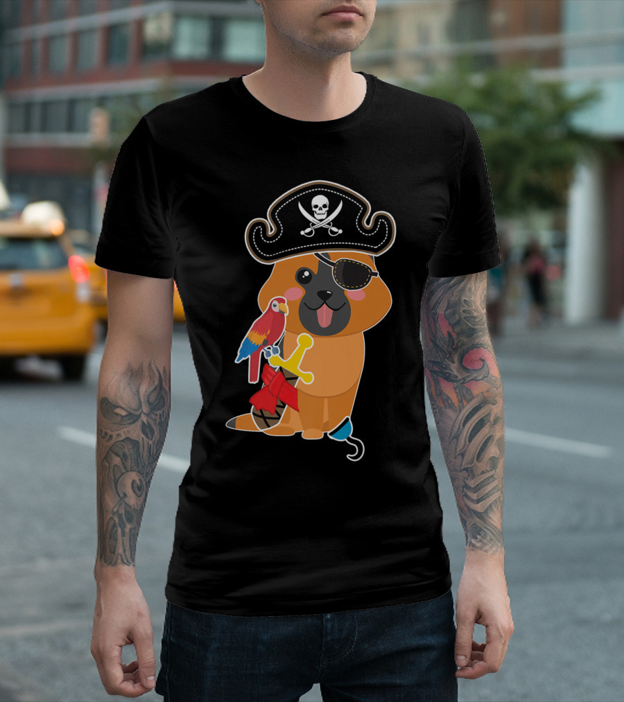 Boy Kids Toddler German Shepherd Pirate Dog With Parrot And Eyepatch T-Shirt