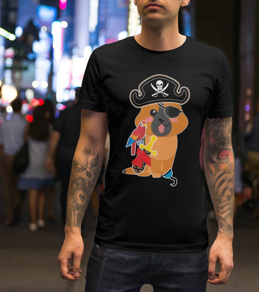 Boy Kids Toddler German Shepherd Pirate Dog With Parrot And Eyepatch T-Shirt