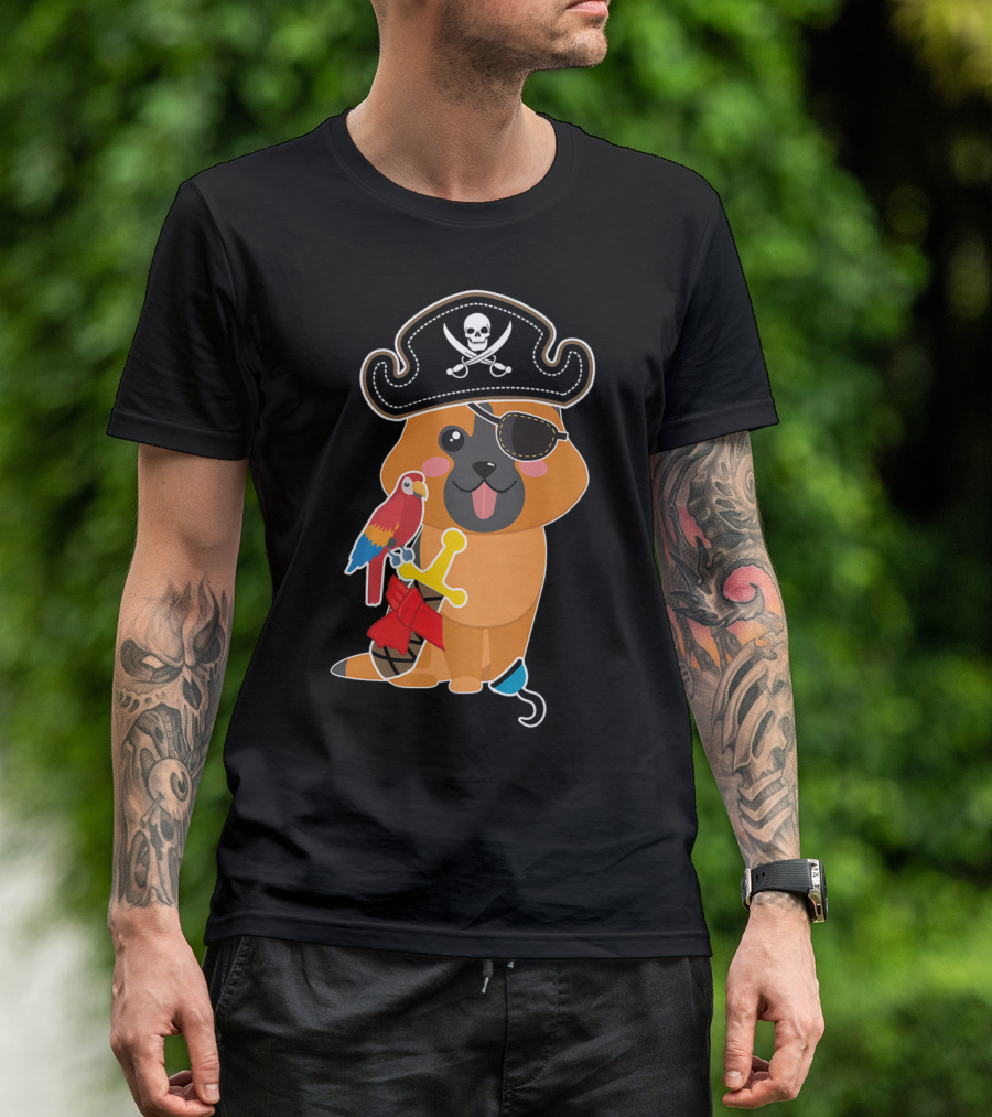 Boy Kids Toddler German Shepherd Pirate Dog With Parrot And Eyepatch T-Shirt