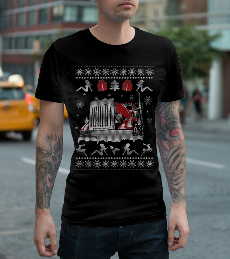 Trucking Christmas Ugly Sweater Truck and Reindeer T-Shirt
