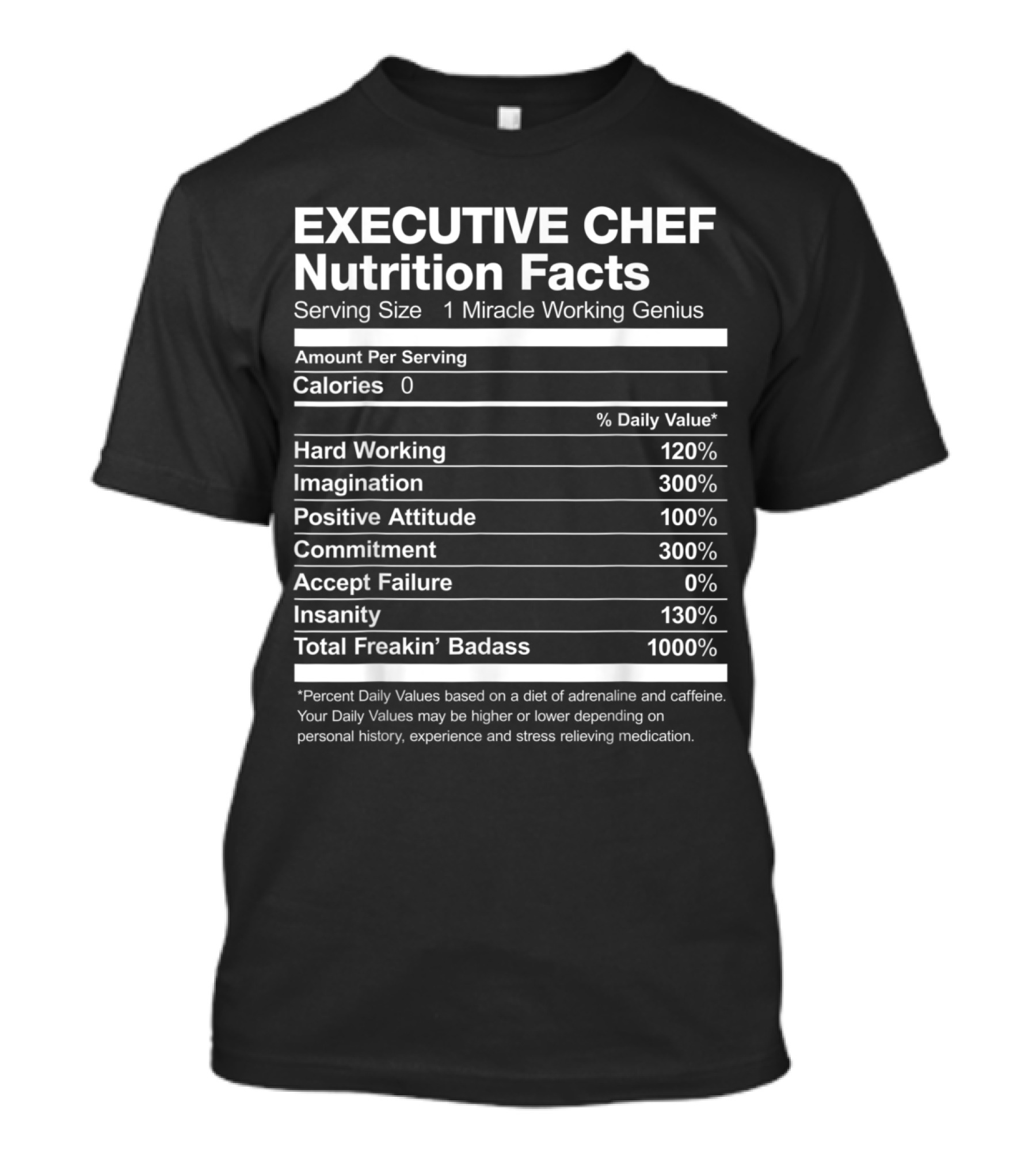 Executive Chef Nutrition Facts Serving Size 1 Miracle Working Genius T-Shirt