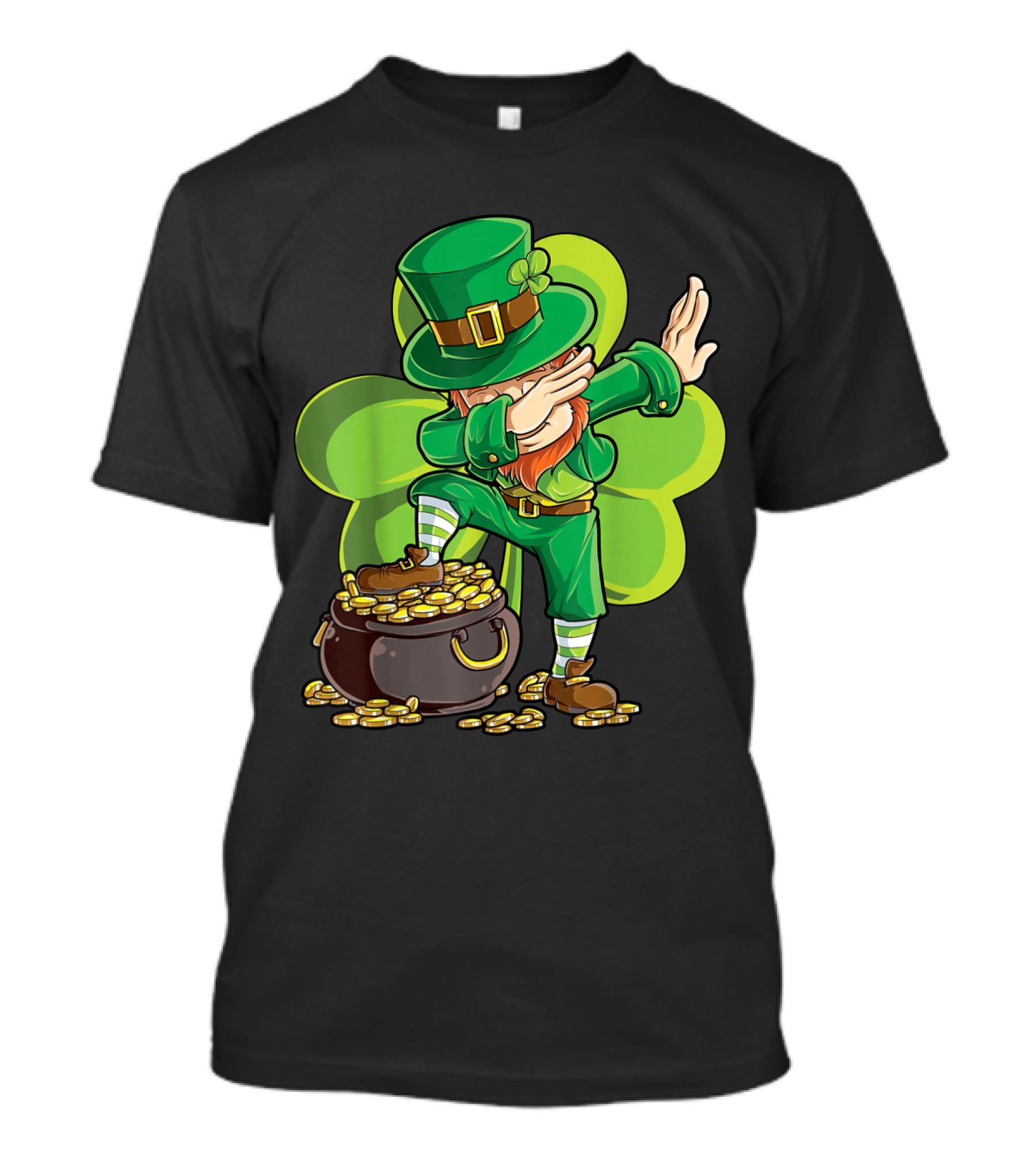 Boys St Patricks Day Kids Dabbing Leprechaun With Pot Of Gold And Shamrock T-Shirt