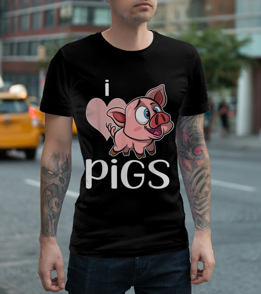 I Heart Pigs Cartoon Pig Lovers T-Shirt
