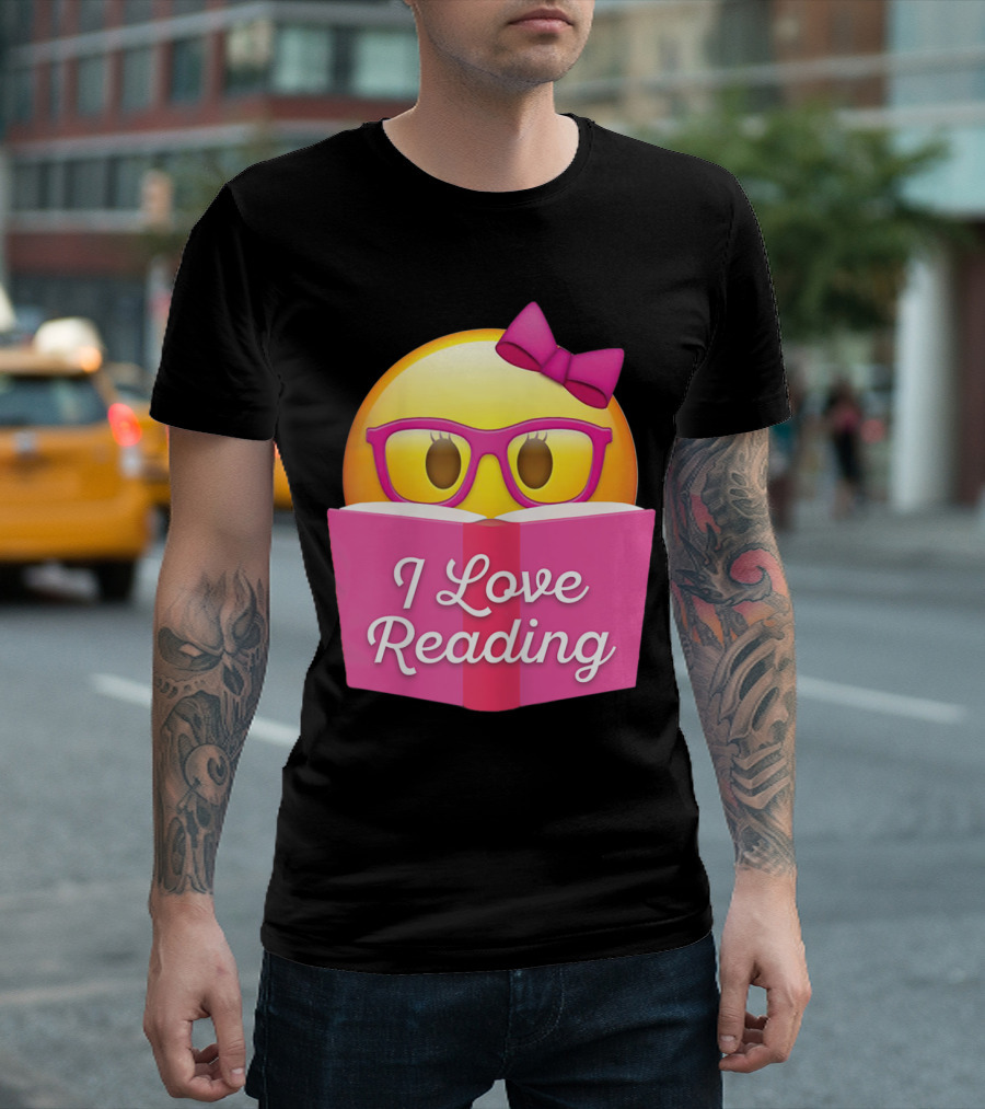 I Love Reading Emoji With Glasses And Bow Nerdy T-Shirt