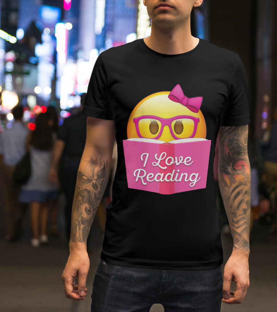 I Love Reading Emoji With Glasses And Bow Nerdy T-Shirt