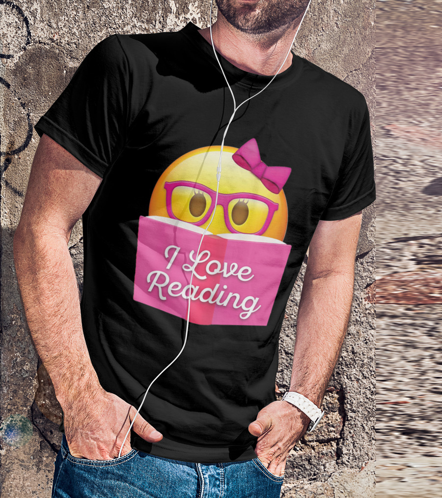 I Love Reading Emoji With Glasses And Bow Nerdy T-Shirt