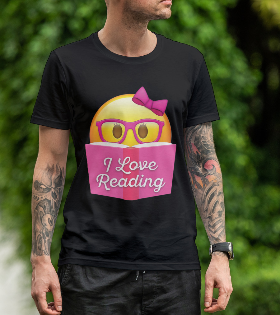 I Love Reading Emoji With Glasses And Bow Nerdy T-Shirt