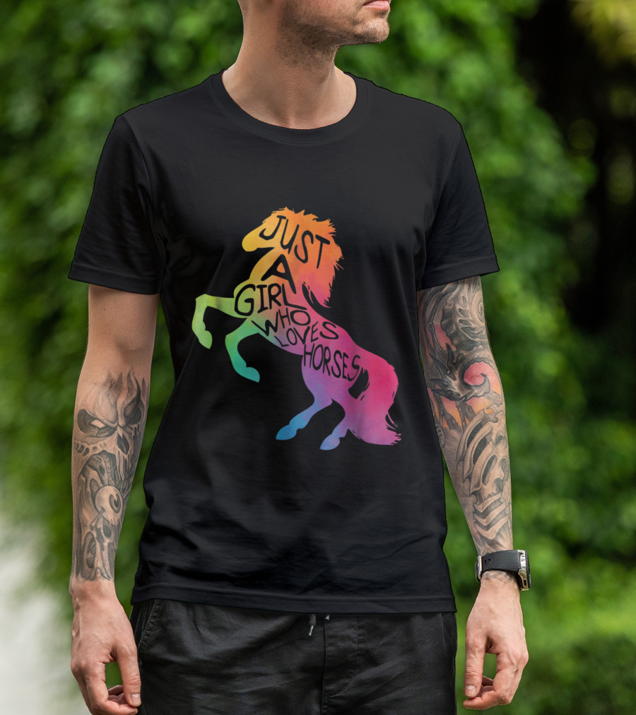 Just A Girl Who Loves Horses Rainbow Horse Equestrian T-Shirt