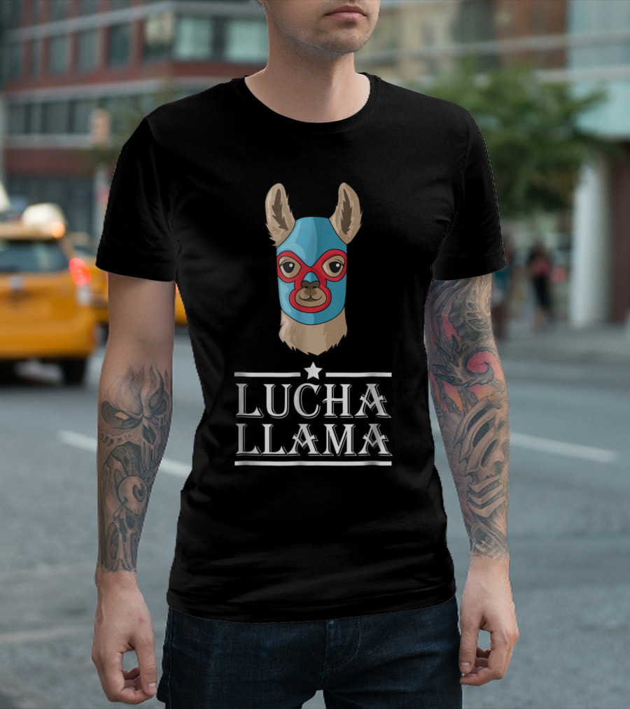 Lucha Llama Funny Mexican Wrestling Mask T-Shirt