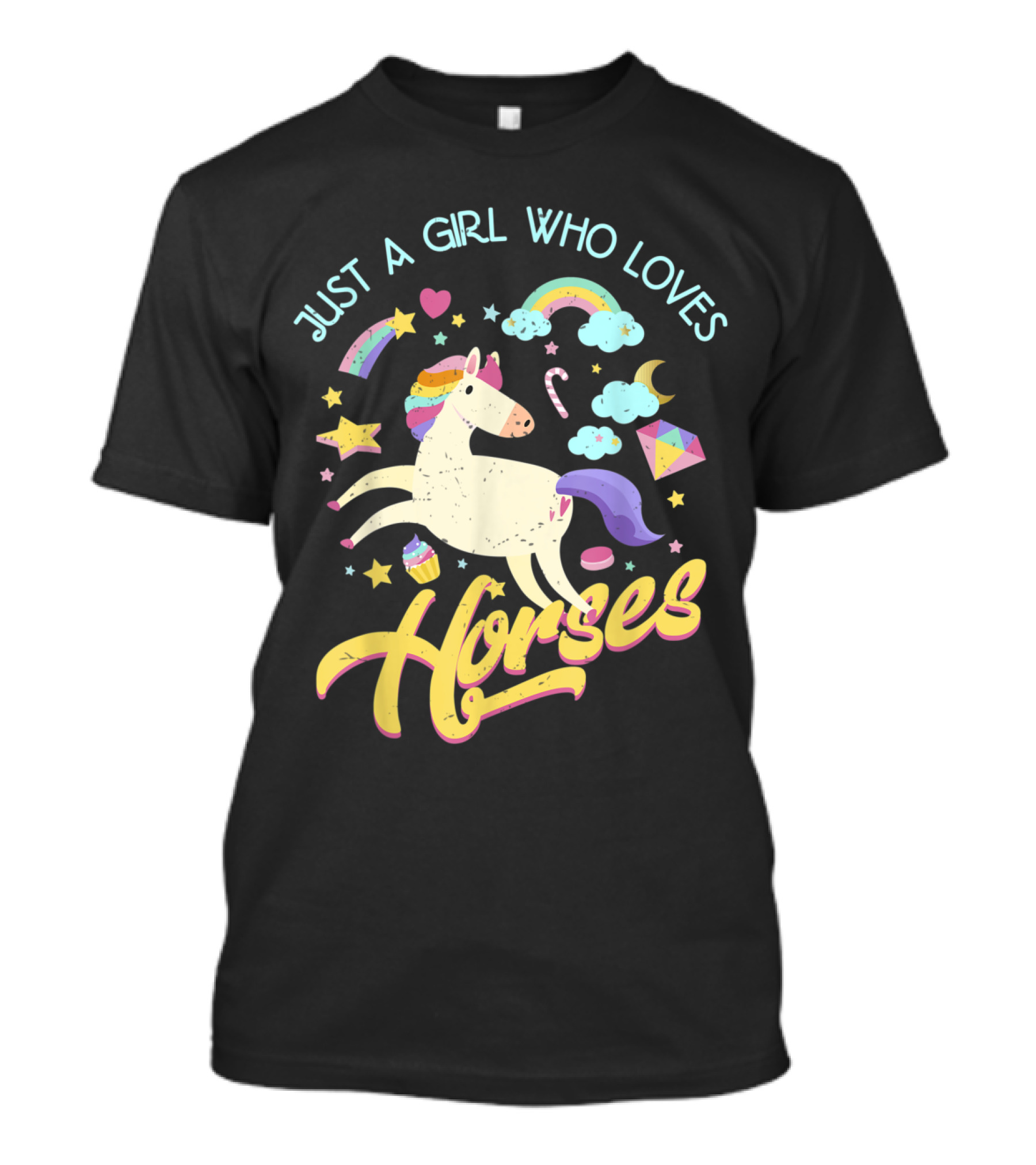 Just A Girl Who Loves Horses Unicorn Rainbow Stars Clouds Hearts T-Shirt