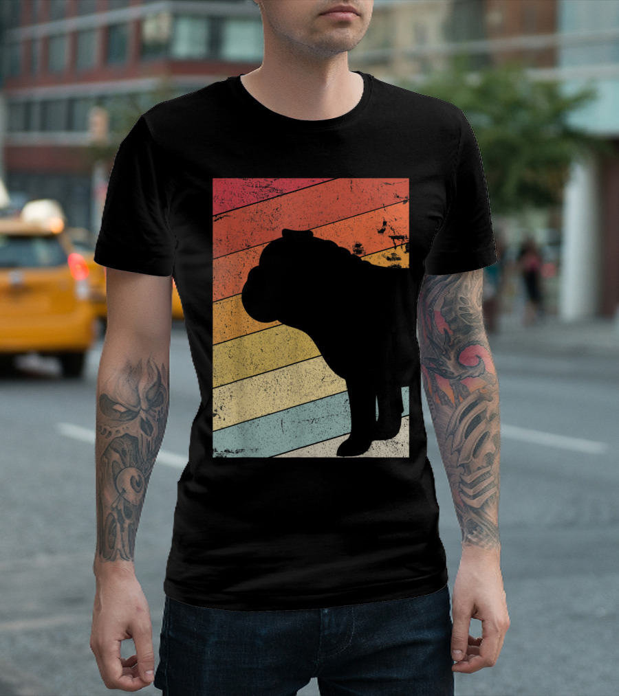 British Bulldog Styl Retro Silhouette Vintage Stripes T-Shirt