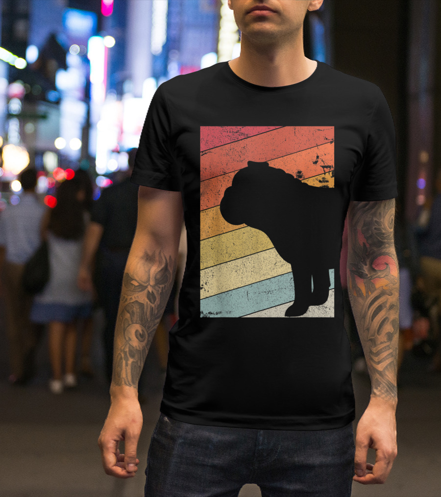 British Bulldog Styl Retro Silhouette Vintage Stripes T-Shirt