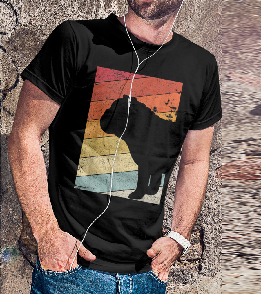 British Bulldog Styl Retro Silhouette Vintage Stripes T-Shirt