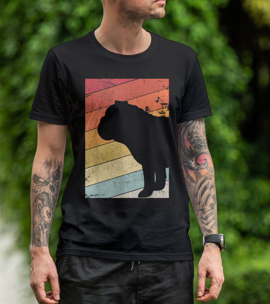 British Bulldog Styl Retro Silhouette Vintage Stripes T-Shirt