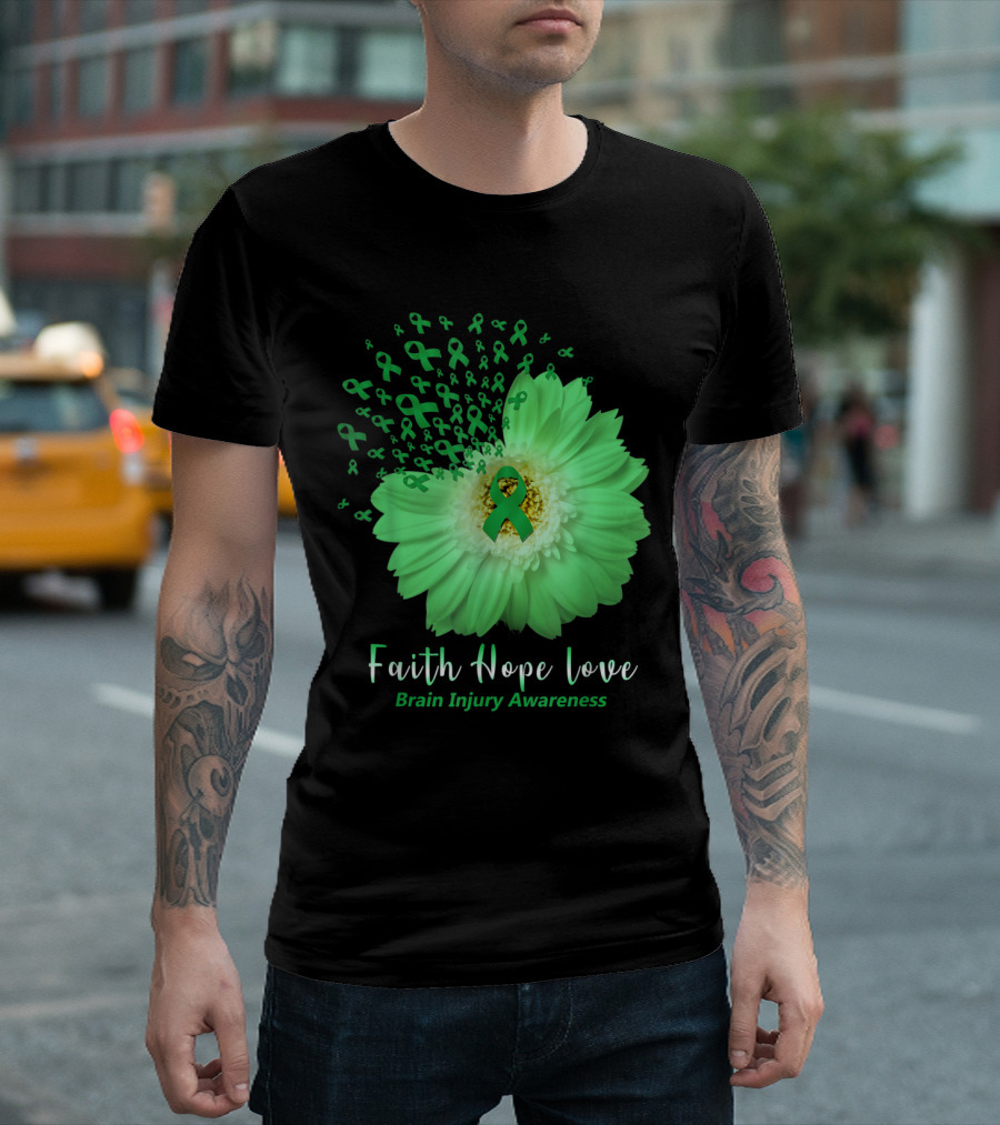 Faith Hope Love Brain Injury Awareness Daisy T-Shirt
