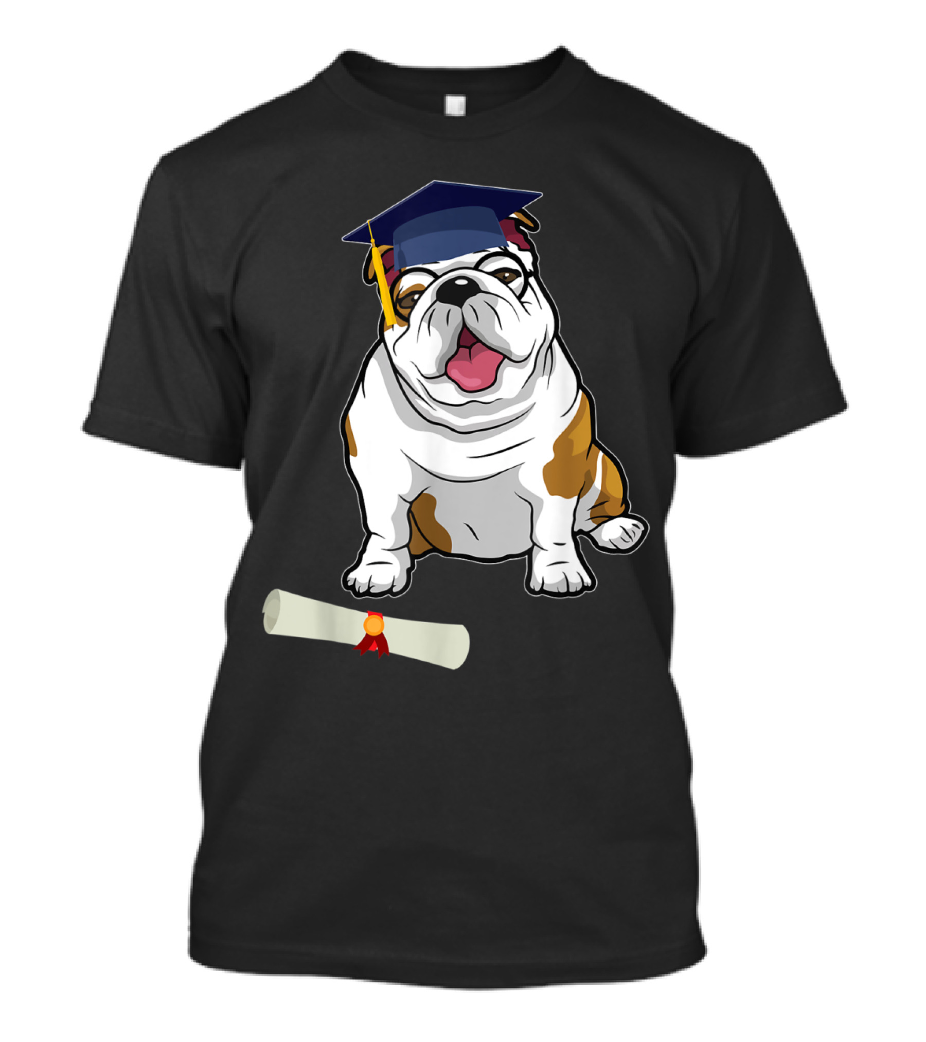 British Bulldog Wearing Graduation Cap With Diploma T-Shirt