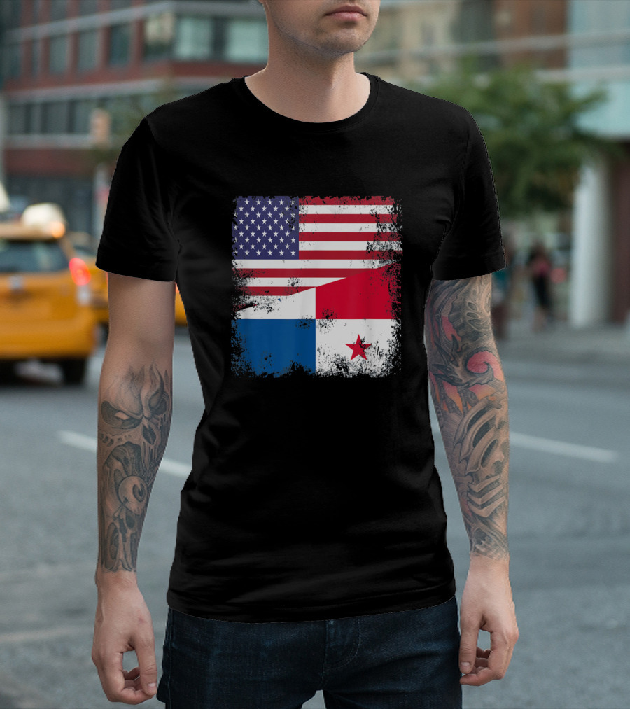 Grunge Half American Flag Half Panamanian Flag T-Shirt