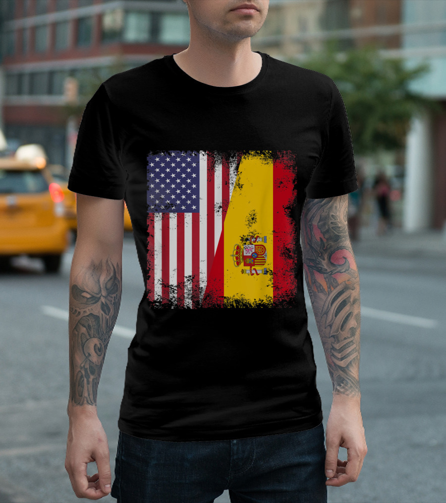 Half Spaniard Spanish Flag American Flag Dual Nation Heritage T-Shirt