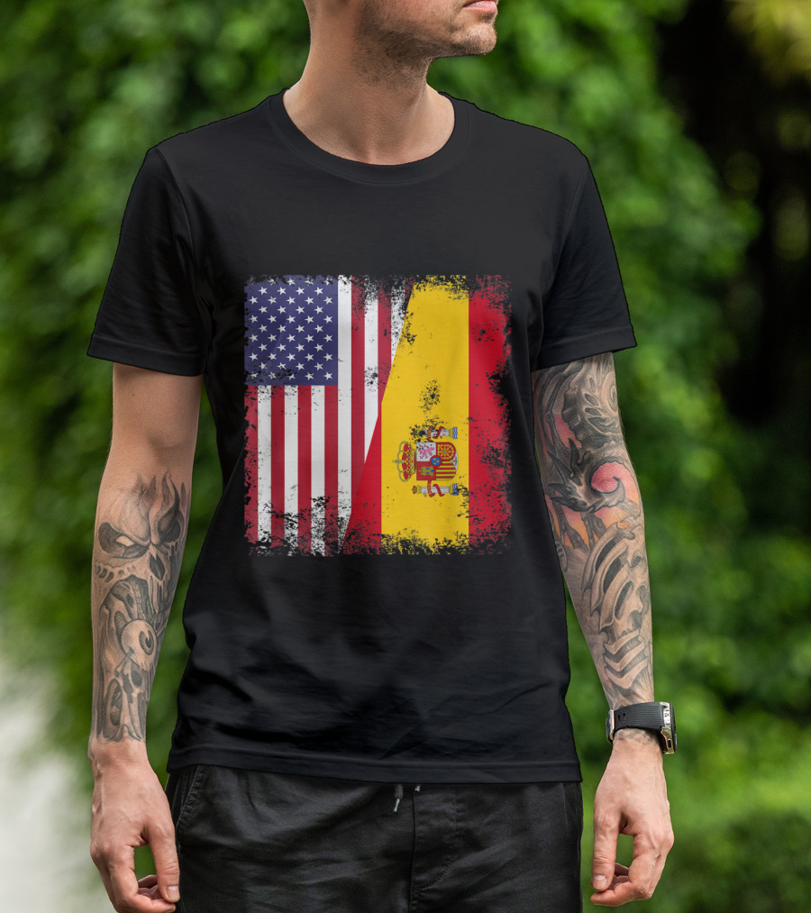 Half Spaniard Spanish Flag American Flag Dual Nation Heritage T-Shirt