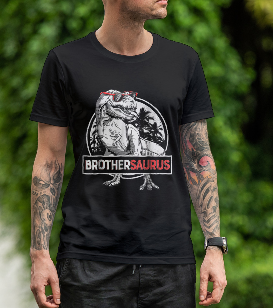 Brothersaurus T Rex Sunglasses Dinosaur Retro Palm Trees T-Shirt