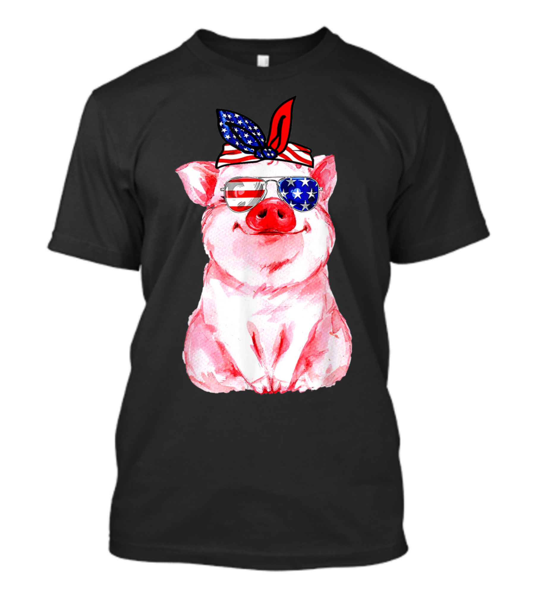Cute Pig With American Flag Bandana And Sunglasses T-Shirt