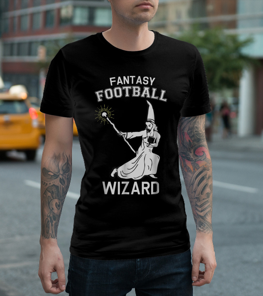 FANTASY FOOTBALL WIZARD WITH MAGIC STAFF AND FOOTBALL T-Shirt