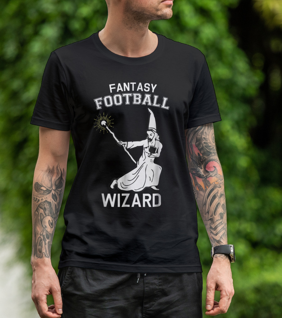 FANTASY FOOTBALL WIZARD WITH MAGIC STAFF AND FOOTBALL T-Shirt
