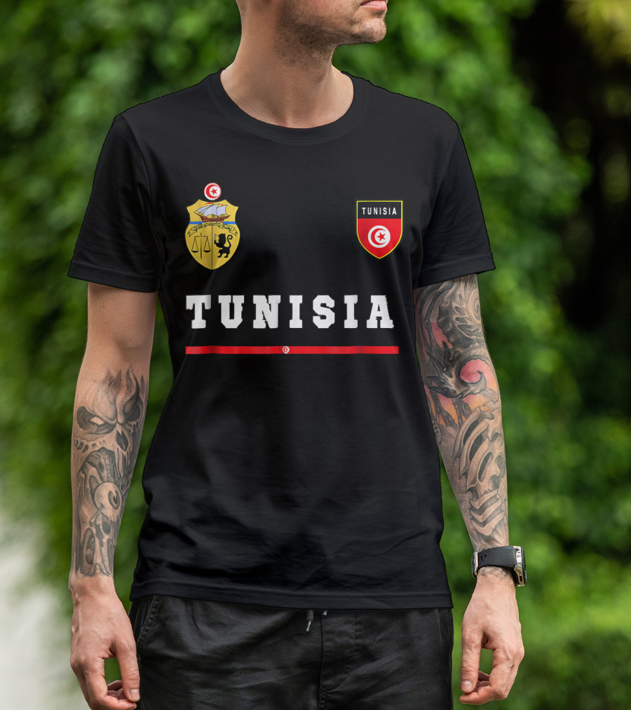 Tunisia Crest Emblem Shield With Flag Patch Soccer Jersey T-Shirt