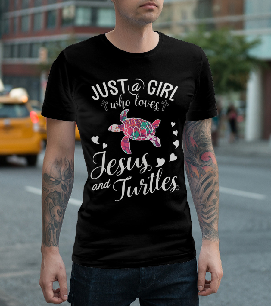 Just A Girl Who Loves Jesus And Turtles With Colorful Turtle and Heart Accents T-Shirt