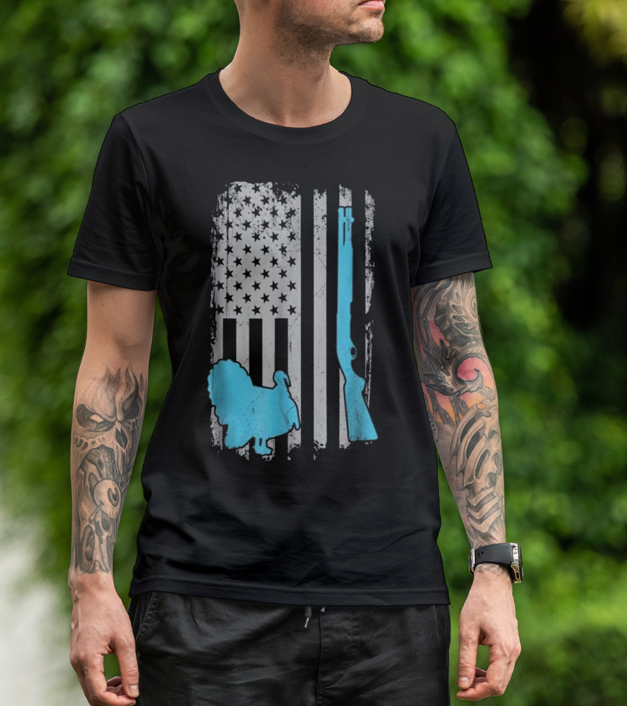 American Flag Turkey Hunting Shotgun Gobbler Hunt T-Shirt