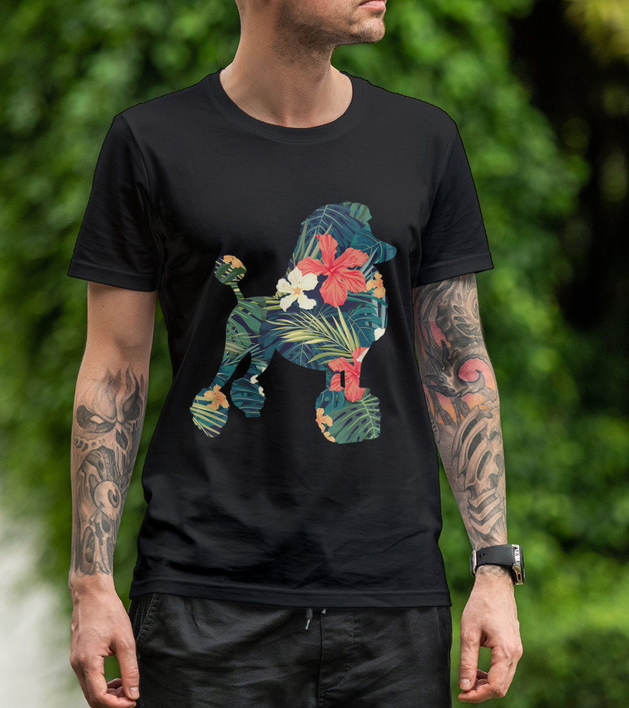 Cute Poodle Tropical Floral Dog T-Shirt