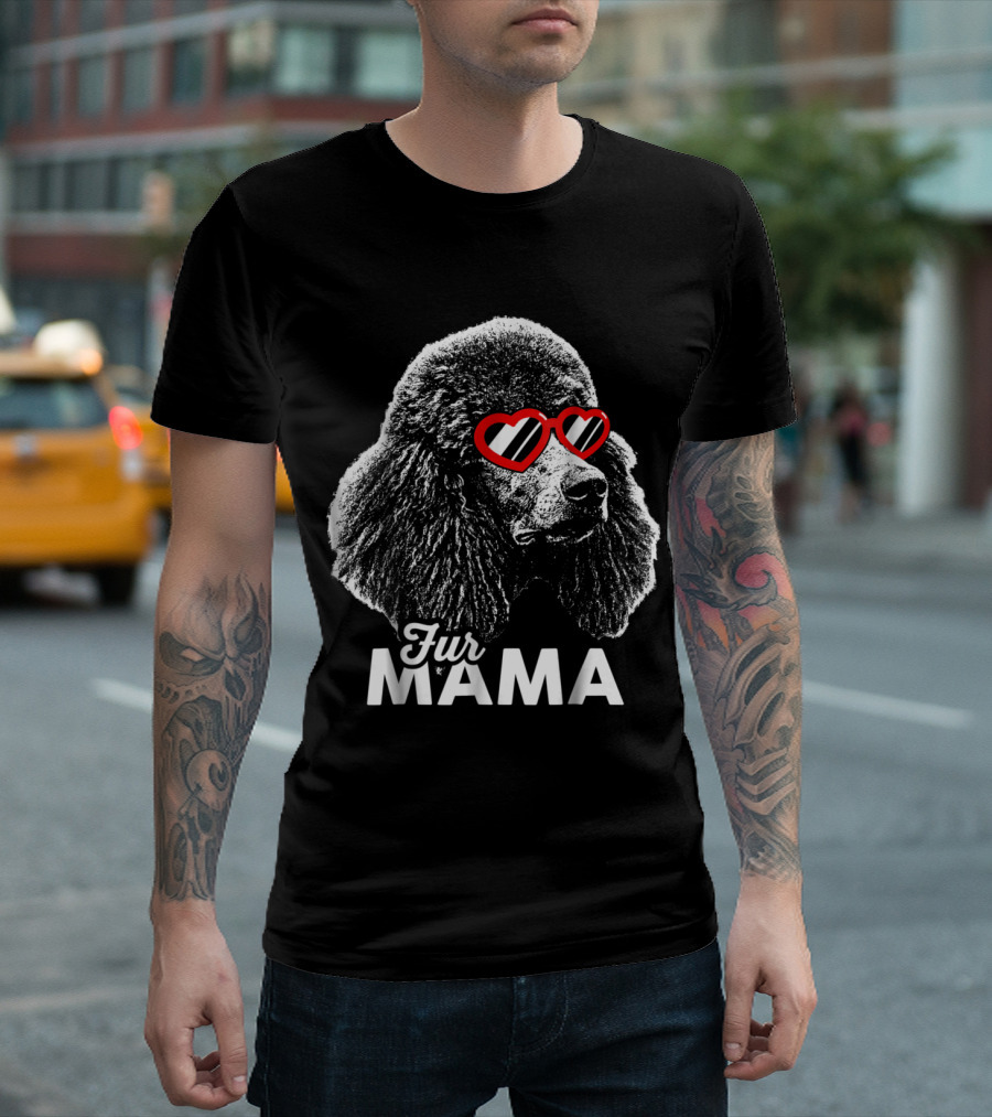 Fur Mama Poodle with Heart Glasses T-Shirt