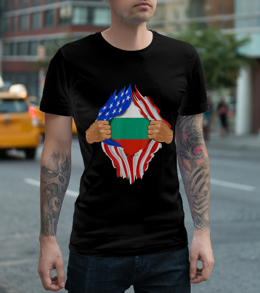 Bulgarian Blood Inside Me with US Flag and Bulgarian Flag T-Shirt