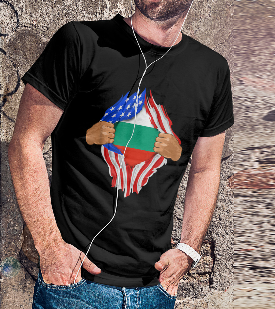 Bulgarian Blood Inside Me With US Flag And Bulgarian Flag T-Shirt