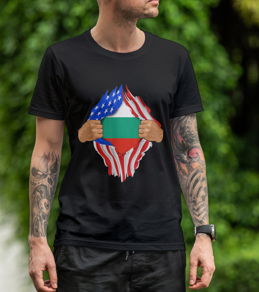 Bulgarian Blood Inside Me With US Flag And Bulgarian Flag T-Shirt