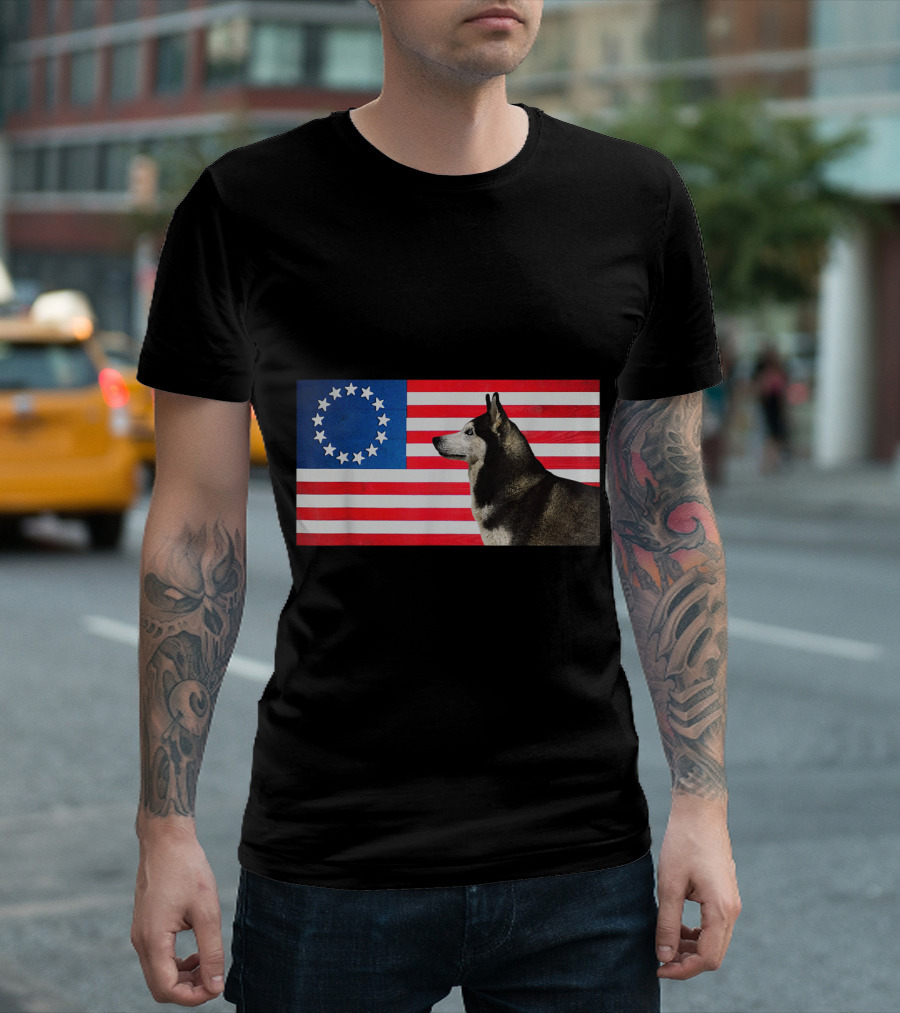 Betsy Ross Flag Patriot Husky Dog Funny American T-Shirt