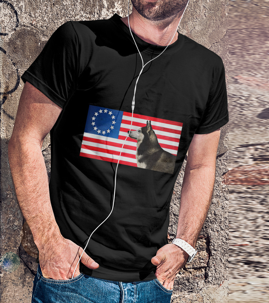 Betsy Ross Flag Patriot Husky Dog Funny American T-Shirt
