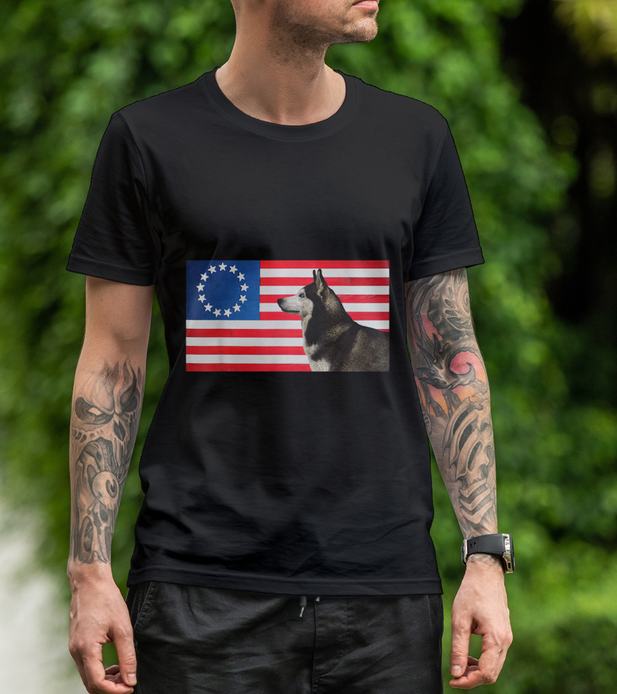 Betsy Ross Flag Patriot Husky Dog Funny American T-Shirt