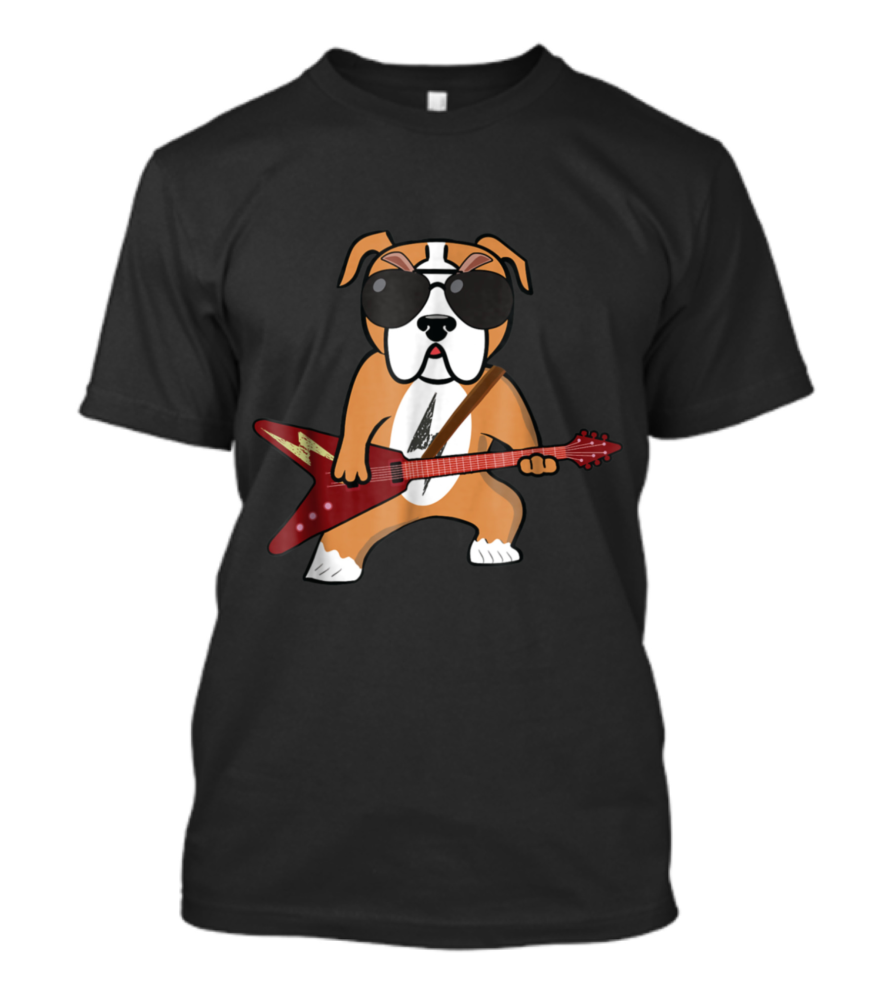 Bulldog Rocker Playing Electric Guitar With Sunglasses T-Shirt