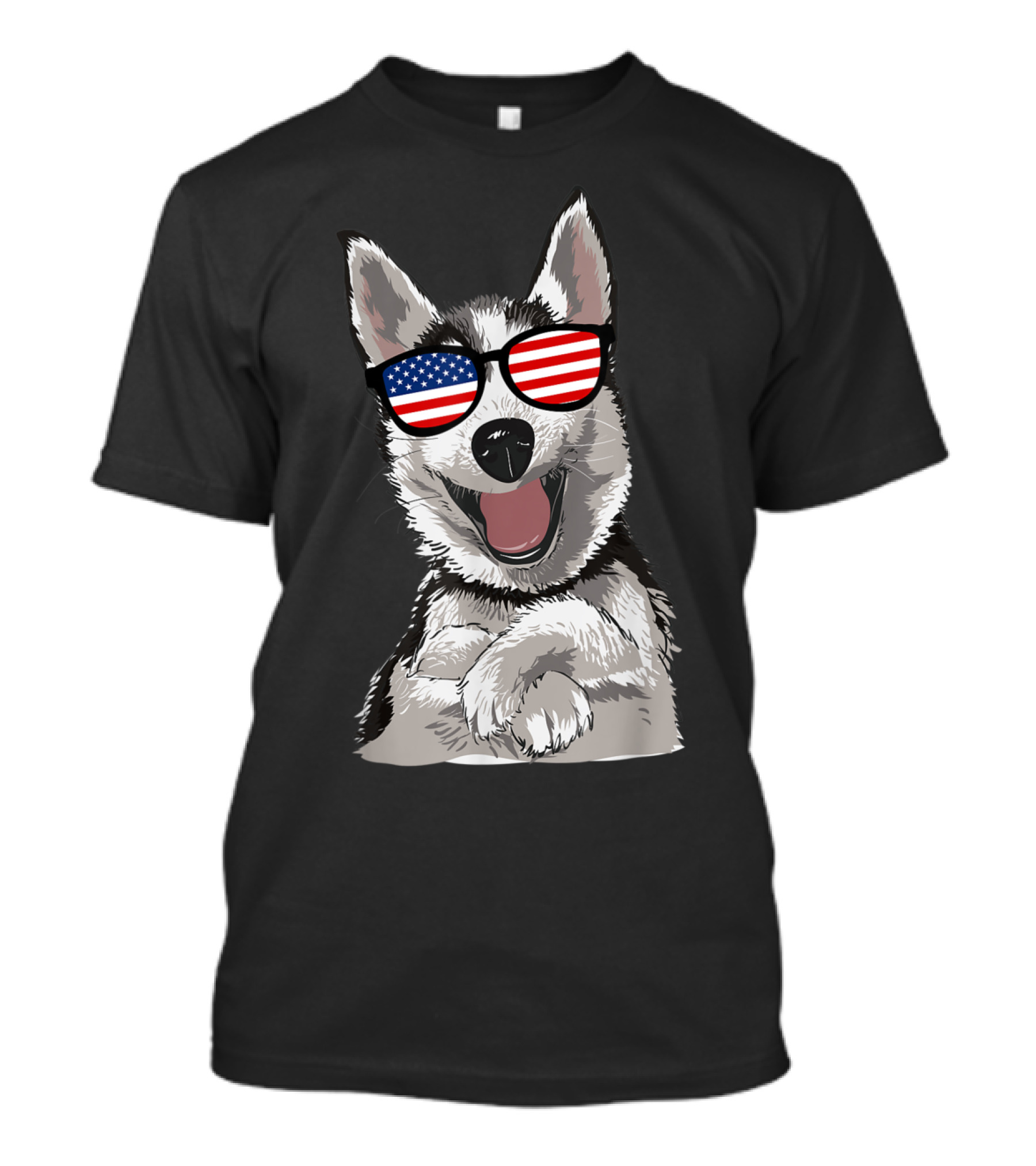 Patriotic Husky Dog With American Flag Glasses For July 4th T-Shirt