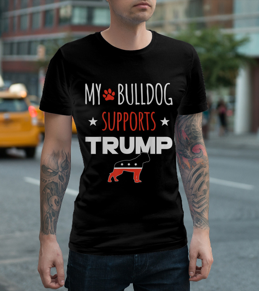 MY Bulldog Supports Trump Bulldog Silhouette Stars Paw T-Shirt